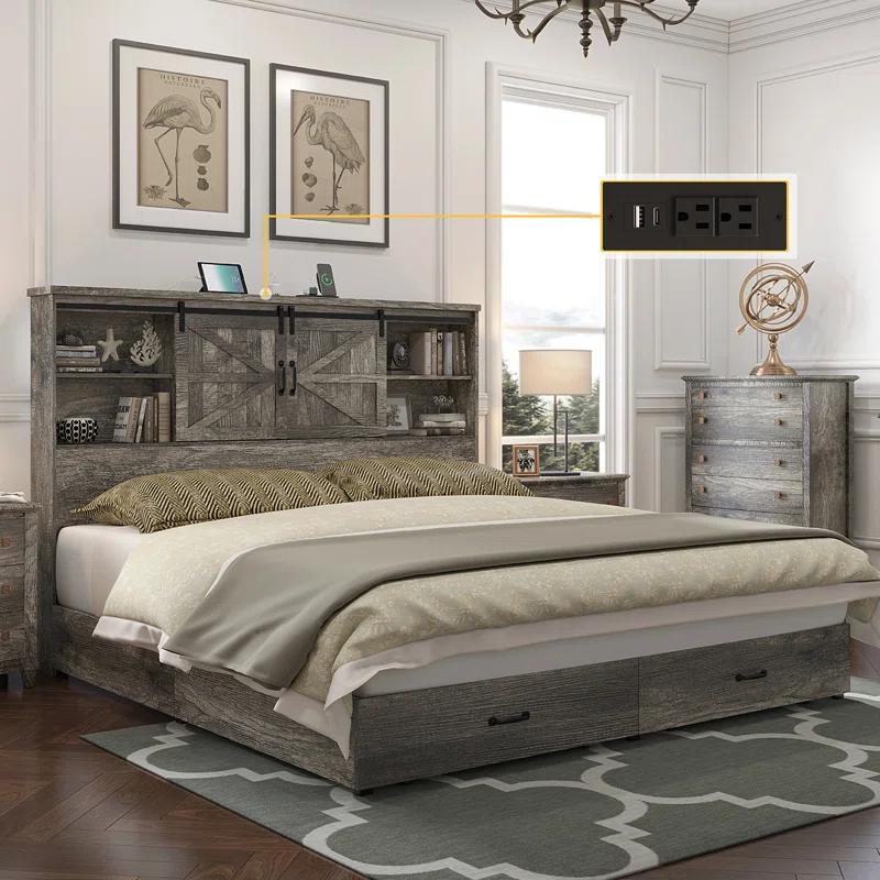 Tryston Sherell Wooden Bookcase Bed Frame