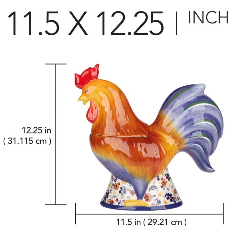 Certified International Morning Rooster 3-D Rooster Cookie Jar 12.25in x 5.75in x 11.5in 48 oz