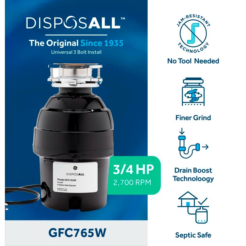 GE Appliances Disposall 3/4 HP Continuous Feed Garbage Disposer - Corded