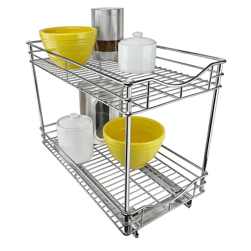 LYNK PROFESSIONAL Pull Out Cabinet Organizer (2 Tier) Slide Out Drawers for Kitchen, Chrome