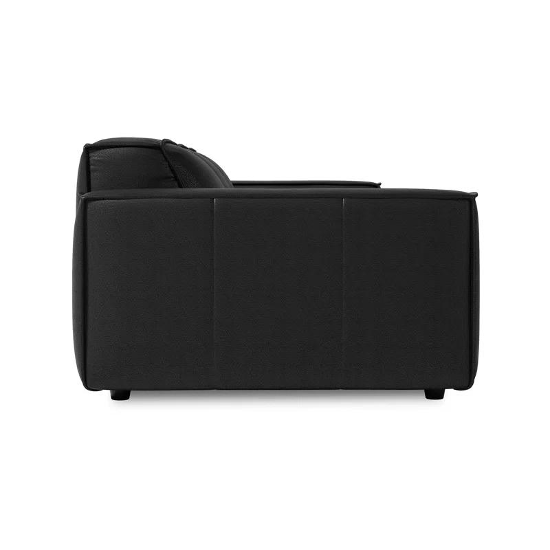 Hokku Designs Hamall Valencia Nathan Full Aniline Leather Modular Sofa With Down Feather, Three Seats, Black Color