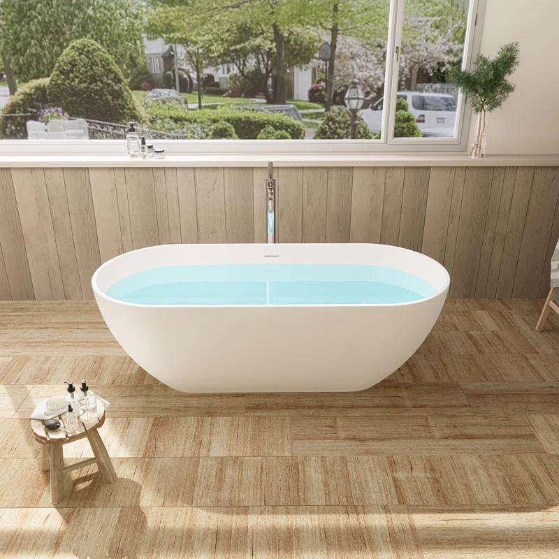 Ryder 59.1'' x 29.5'' Freestanding Soaking Stone Rein Bathtub