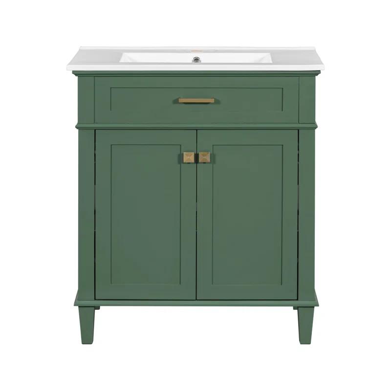 Tryimagine 30-Inch Bathroom Vanity With Ceramic Basin,  Soft Close Door And Adjustable Shelves