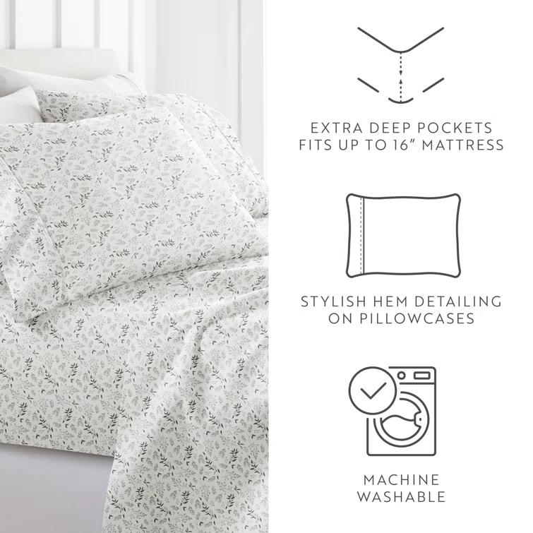 IEnjoy Home 4 Piece Sheet Set Patterned Microfiber Ultra Soft Bedding in Floral Dream