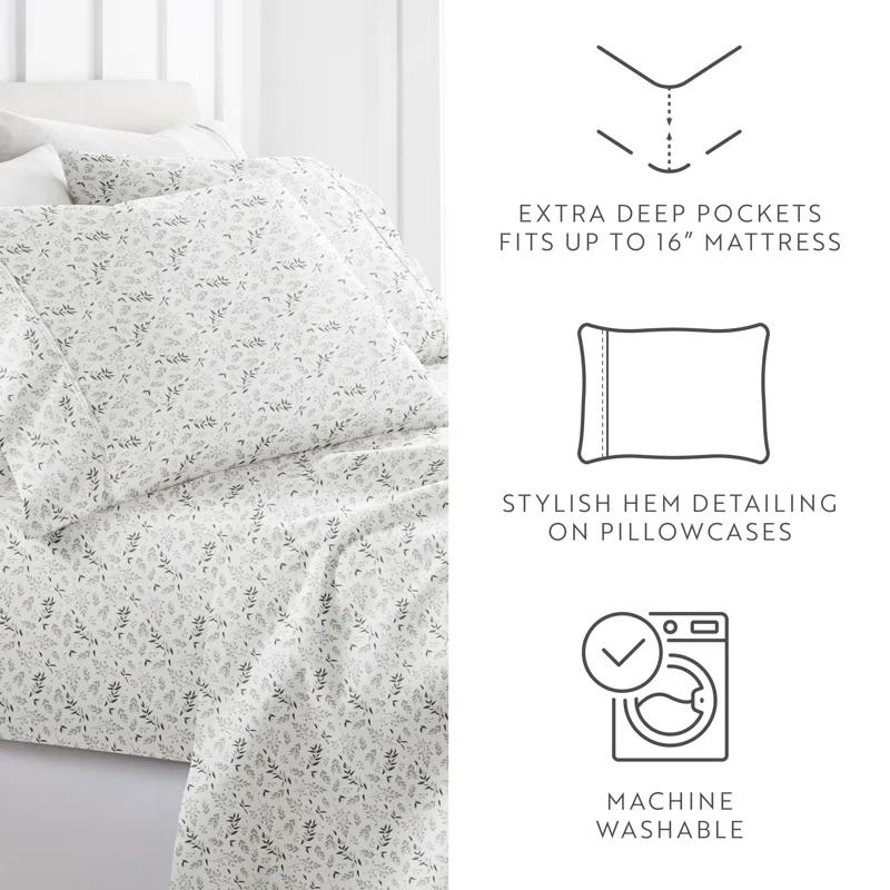 IEnjoy Home 4 Piece Sheet Set Patterned Microfiber Ultra Soft Bedding in Floral Dream