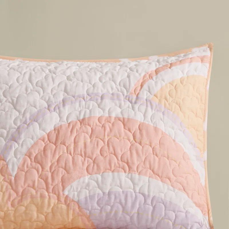 Intelligent Design Kids Dawn Sunshine Clouds Yellow/Coral 100% Cotton Reversible Quilt Set Twin