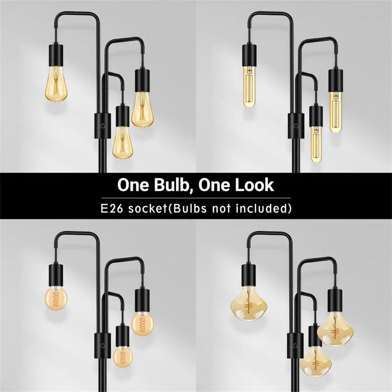 Living Room Industrial Floor Lamp, Modern Floor Lamp Standing Lamp With 3 Lights, Bulbs Not Included,