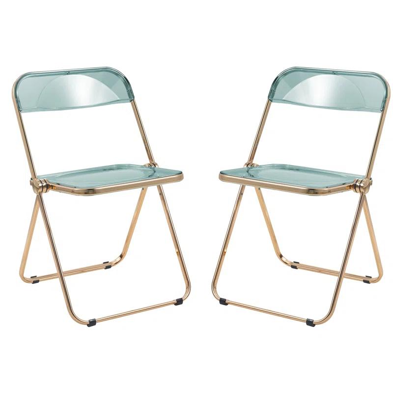 LeisureMod Lawrence Acrylic Folding Chair Stackable Dining Side Chair Chrome Frame Accent Chair (Set of 2)
