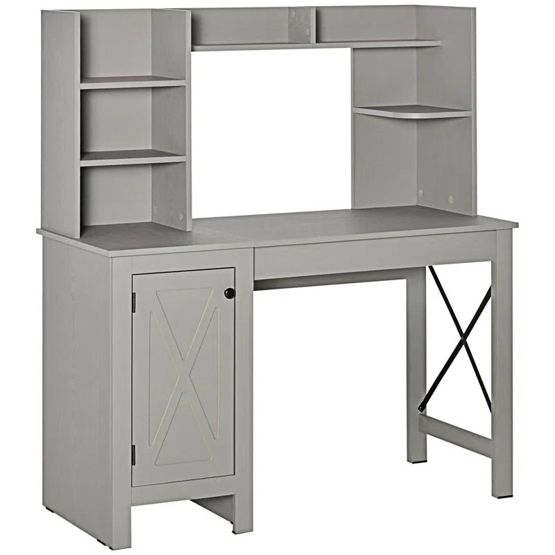 Gracie Oaks Farmhouse Computer Desk With Hutch And Cabinet, Home Office Desk With Storage, For Study