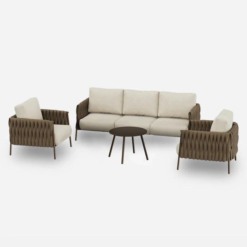 EAST OAK Patio Furniture Set 5 Pieces Sofa with Two Round Coffee Table  and Waterproof Thick Cushion Deep Seating