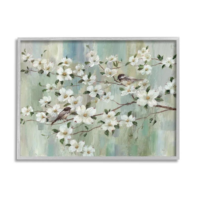 Stupell Industries " Delicate Cherry Blossom Flowers Perched Birds Classic " by Nan Painting Print
