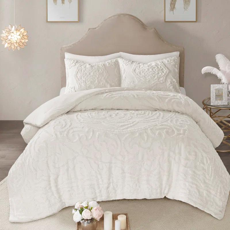 Madison Park Laetitia Tufted Chenille Cotton 3 Piece Medallion Duvet Cover Set