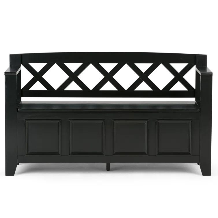 Simpli Home Amherst 48"W Solid Wood Entryway Storage Bench with Lift-Top Lid and Dual Compartments