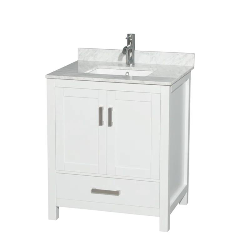Wyndham Collection Sheffield 30" Freestanding Single Bathroom Vanity with Marble Top