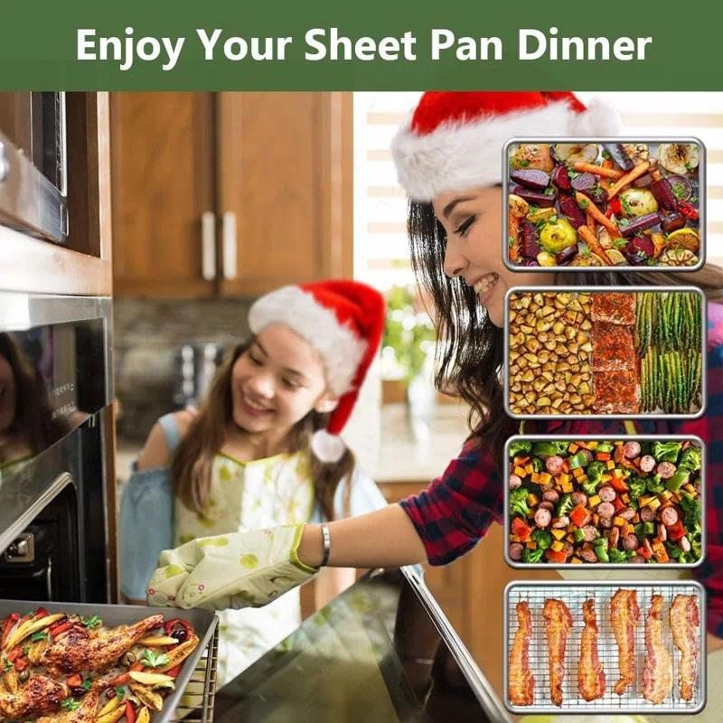 APPENIN WINTER PARK CORP Baking Sheet With Rack Set (2 Pans + 2 Racks), Stainless Steel Cookie Sheet With Cooling Rack, Nonstick Baking Pan, Warp Resistant & Heavy Duty & Rust Free, Size 16 X 12 X 1 Inches