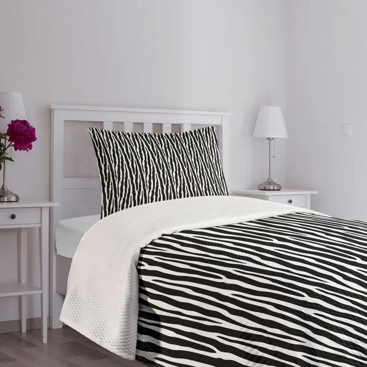 Ambesonne Ambesonne Zebra Print Bedspread Set Simplistic Exotic Skin Charcoal Grey and White