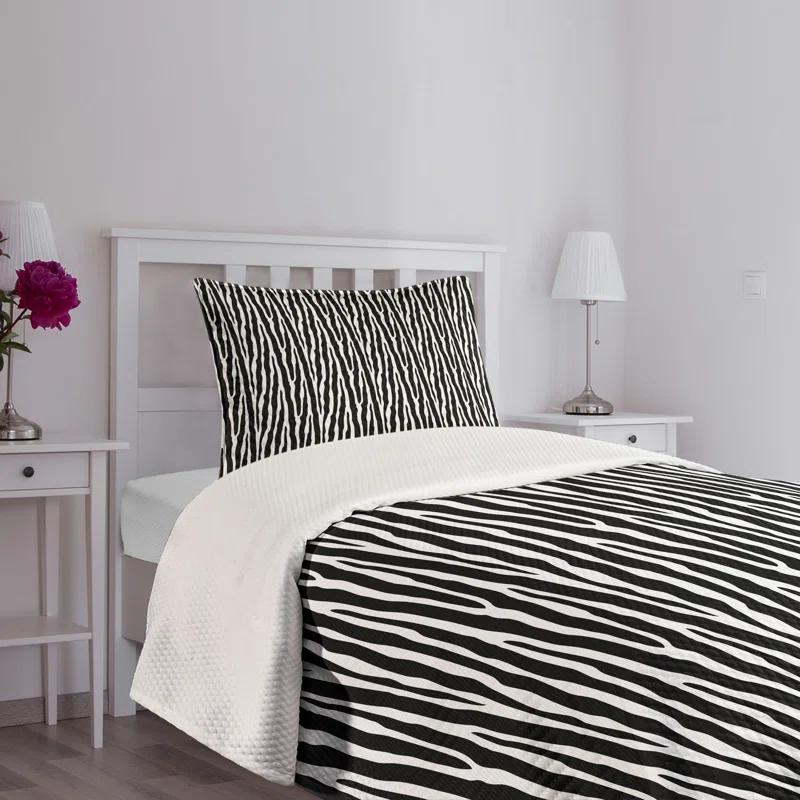 Ambesonne Ambesonne Zebra Print Bedspread Set Simplistic Exotic Skin Charcoal Grey and White