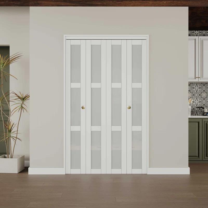 CHIC MODE Double Bifold Doors 3 Lite Frosted Glass Solid Manufactured Wood Prefinished Folding Door