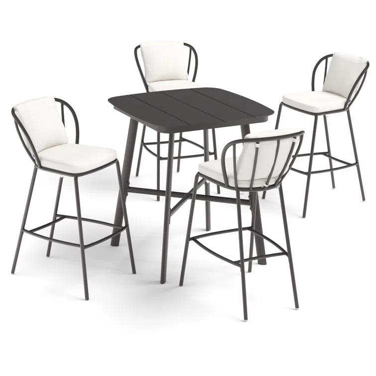 Oxford Garden Malti 5-Piece 36" Square Bar Table & Bar Chairs Set - Bliss Linen Cushion