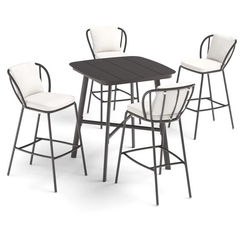 Oxford Garden Malti 5-Piece 36" Square Bar Table & Bar Chairs Set - Bliss Linen Cushion