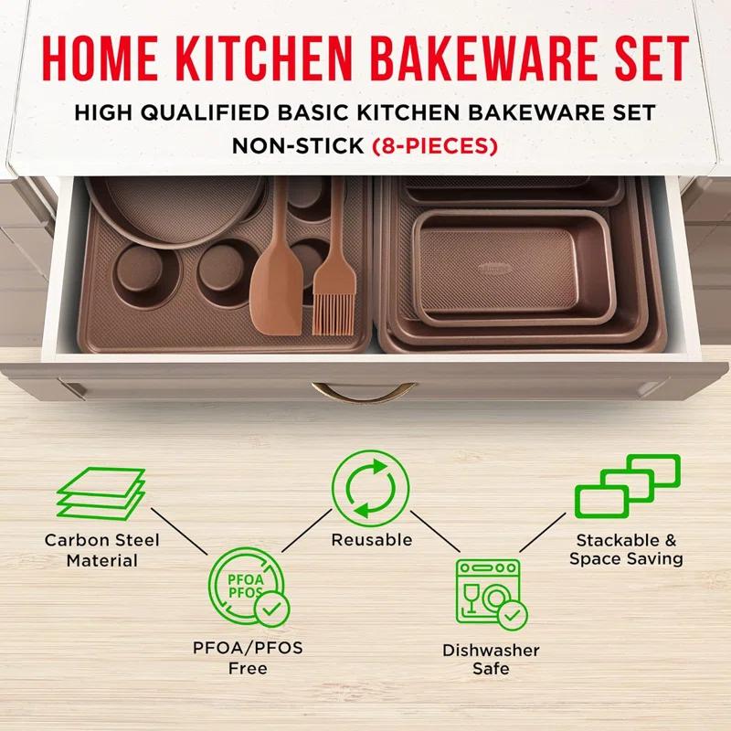 Bakken- Swiss 8 Piece Non-Stick Steel Bakeware Set