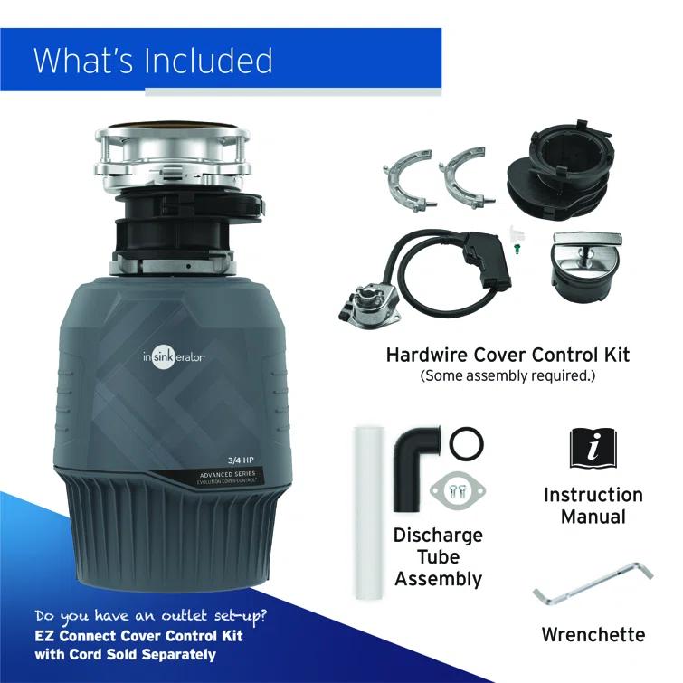 InSinkErator Evolution Cover Control 3/4 HP Garbage Disposal, Advanced Series Batch Feed Food Waste Disposer