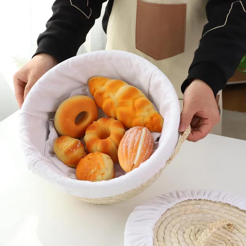 Gracie Oaks Round Bread Basket Serving Woven Bread Baskets Wicker Basket Sourdough Proofing Basket With Removable Liner And Cover  Wicker