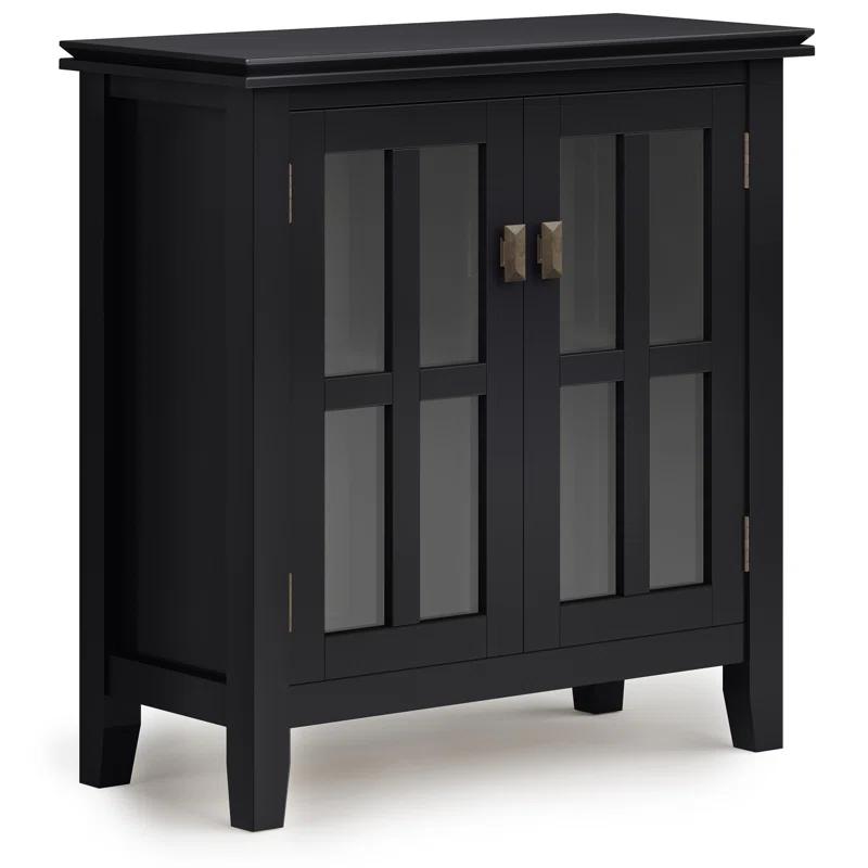 Simpli Home Artisan 30"W Solid Wood 2-Shelf Low Storage Cabinet with Glass Doors and Adjustable Shelves