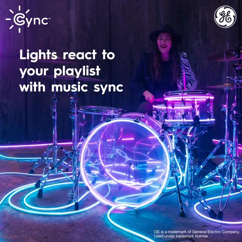 GE Lighting GE Cync Dynamic Effects Smart Neon Shape Light, Color Changing WiFi Lights, 16ft
