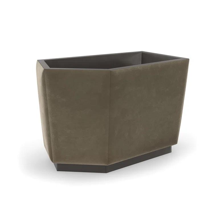 Dark Brown Mohair Upholstered Faceted Storage Ottoman