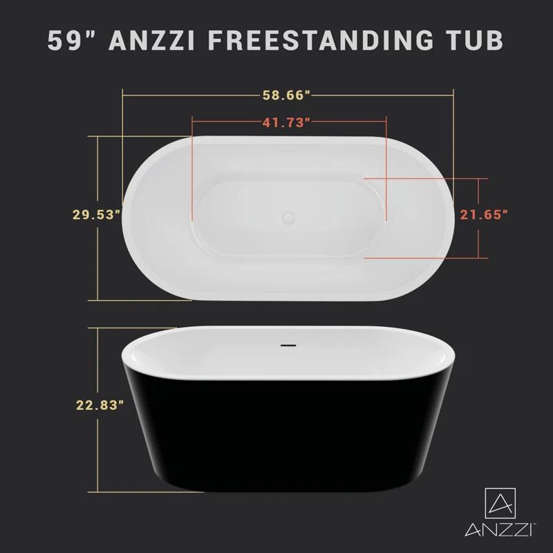 ANZZI FT-AZ098-59BK ANZZI Chand Series 59 Inch Acrylic Freestanding Pre-Plumbed Solid Deep Soaker Stand Alone Bathtub With Built-In Overflow And Drain In Black/White