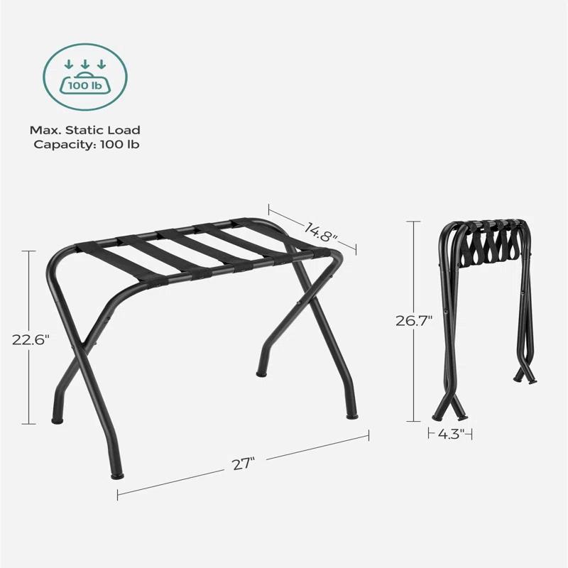 BINO Luggage Rack, Pack Of 2, Luggage Racks For Guest Room, Suitcase Stand, Steel Frame, Foldable, For Bedroom, Black