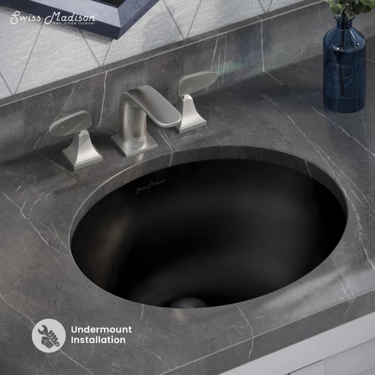 Swiss Madison Monaco 19" Ceramic Undermount Bathroom Sink In Matte Black SM-UM621MB