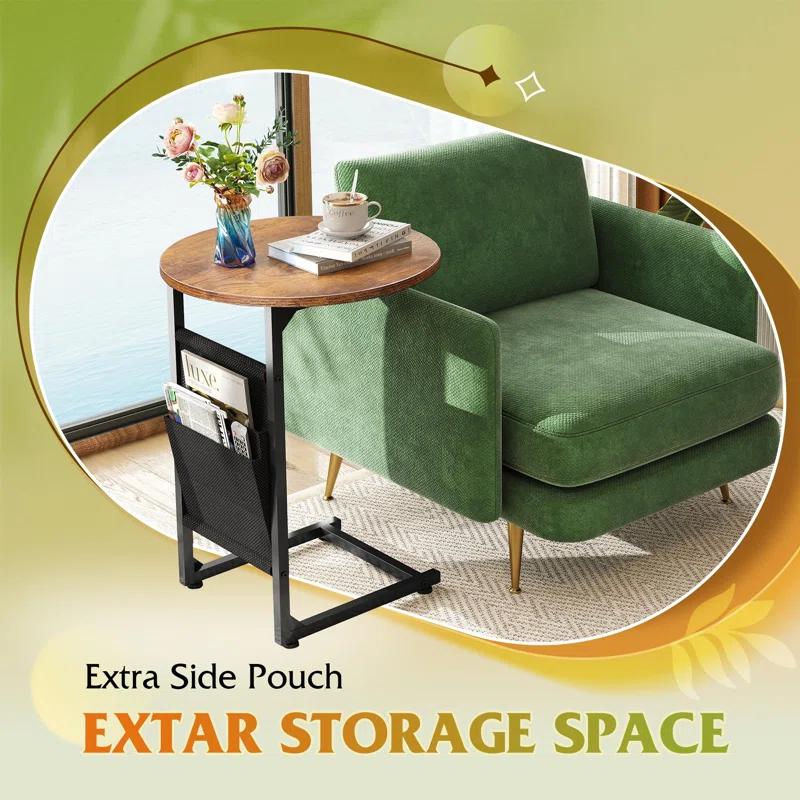 17 Stories Coffee Table, 31.3" And 18.7" Small Coffee Tables For Living Room, Modern Center Table And Side Table Set With Storage Side Pouch For Bedroom, Apartment, Rustic Brown