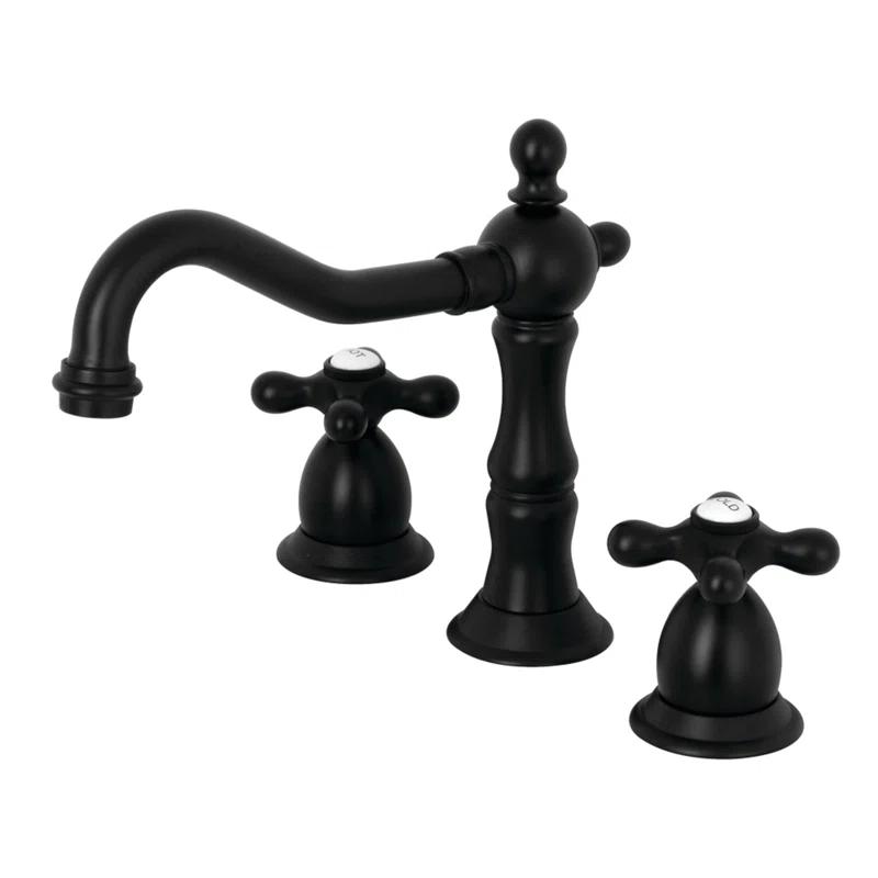 Kingston Brass KS1970AX Kingston Brass Heritage Two-Handle 3-Hole Deck Mount Widespread Bathroom Faucet with Brass Pop-Up Drain