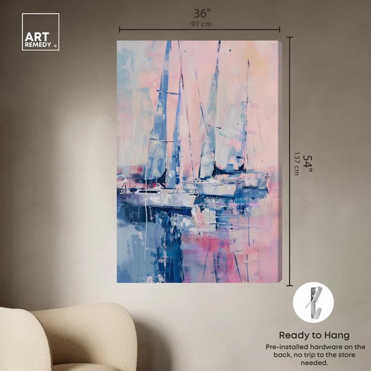 Art Remedy Art Remedy Pastel Sea Breeze Framed Sailing 1 Piece Canvas Wall Art 57710