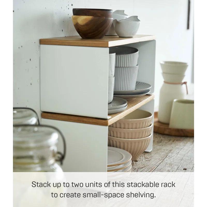Tosca Yamazaki Home Wood-Top Stackable Kitchen Rack, Modern Counter Shelf Organizer