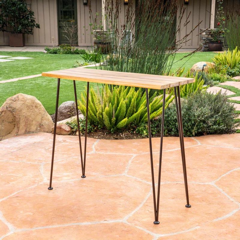 Union Rustic Loya Rectangular Acacia Wood Outdoor Bar Table