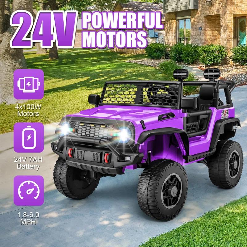 Homdox 24 Volt 2 Seater All-terrain Vehicles Electric Toys Car For Kids With Remote Control, 4X100W Motor, Led Lights, Music, Bluetooth