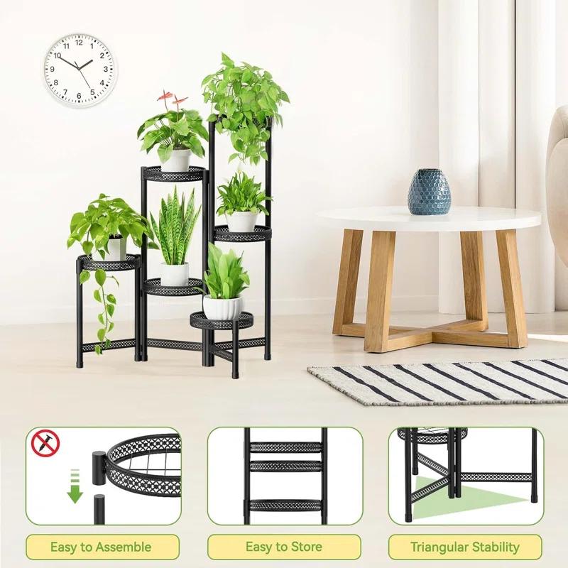 17 Stories 6 Tier Metal Plant Stand, Indoor/Outdoor Corner Rack, Folding Iron Display Shelf