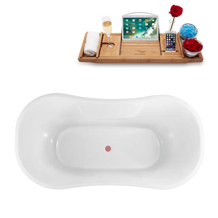 Streamline Bath 60'' x 32'' Freestanding Soaking Acrylic Bathtub N902BGL-PNK