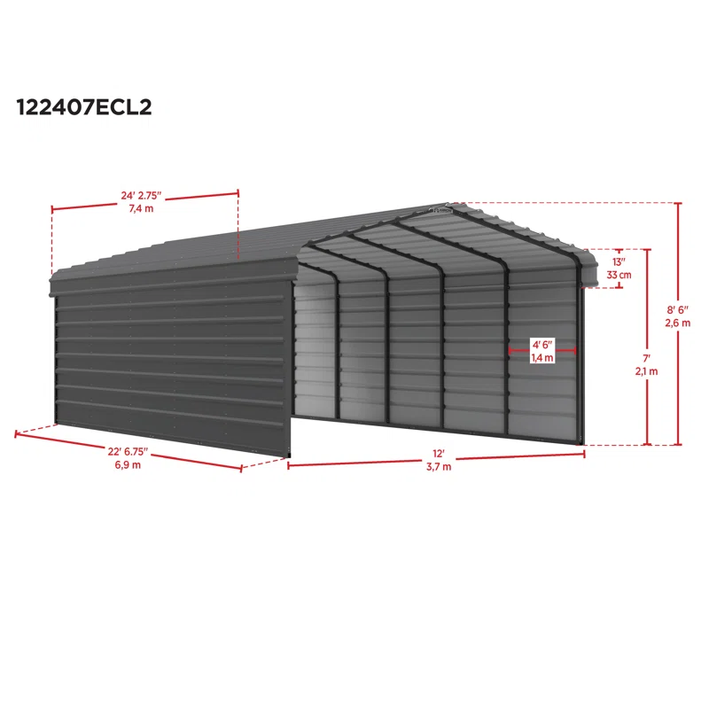 Arrow 24 x 12 ft Eggshell Carport with 2-sided Enclosure