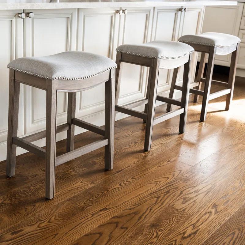 Maven Lane Maven Lane Adrien Backless Saddle Kitchen Stool with Fabric Upholstery