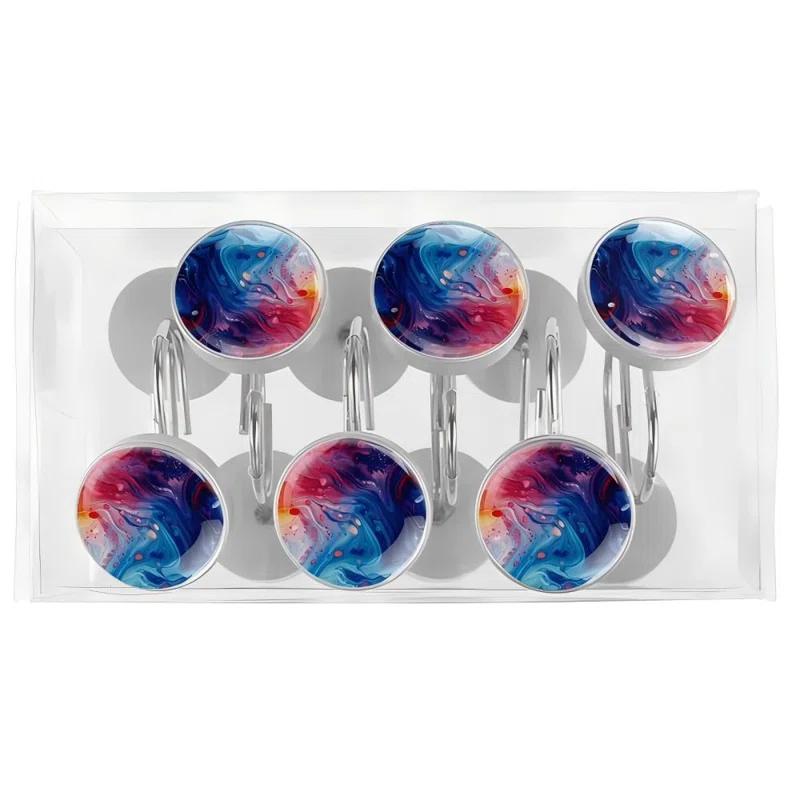 ROTSEN FURNITURE LLC. 12 Pieces Decorative Shower Curtain Hooks, Rust-Resistant Glass Finish Stainless Steel Rings