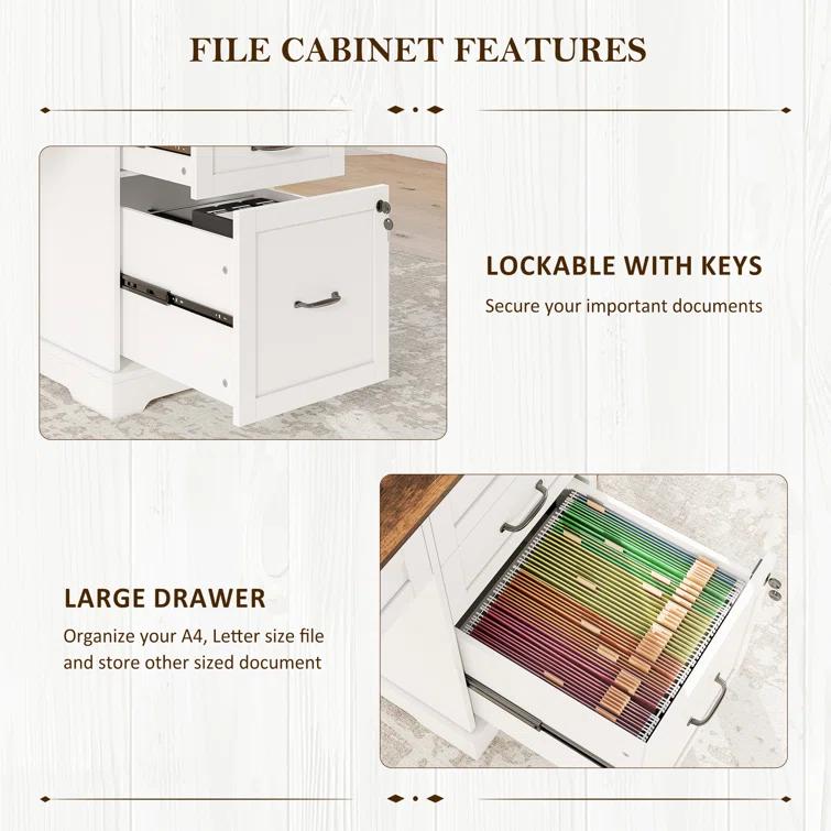 August Grove® 55'' Farmhouse Executive Desk with Drawers, File Cabinet and Power Outlets