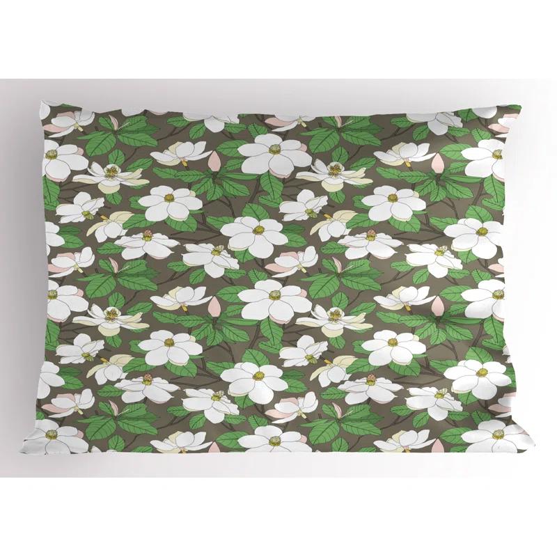 Ambesonne Floral Pillow Sham 2 Pack Magnolia Flower Branches Green Brown and Multicolor