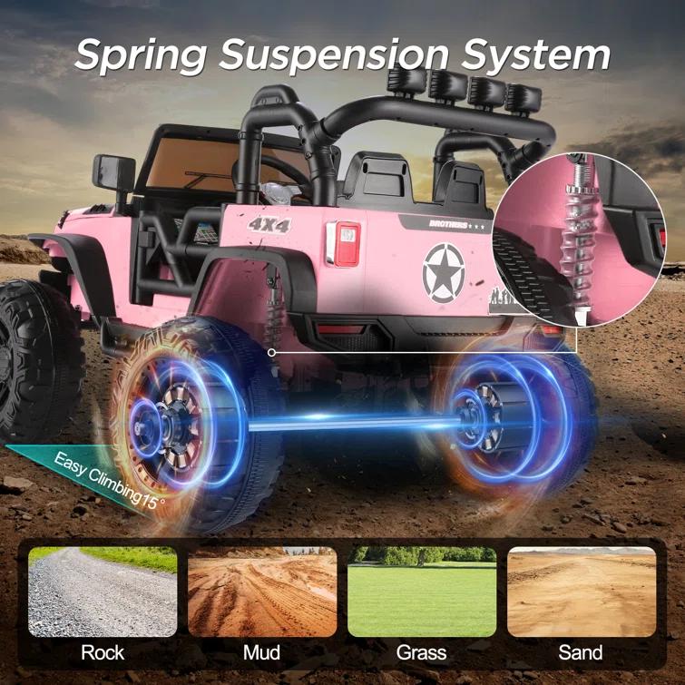 Ancheer 24V 2 Seater Ride On Car Jeep For Big Kids, Ride On Toys UTV With Parent Remote, LED Lights, Spring Suspension, Bluetooth, Music, USB, MP3