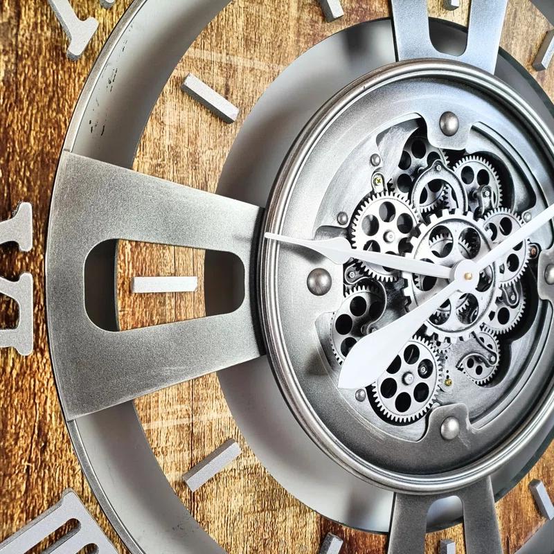 The Gears Clock Wall Clock 36" Oversized for Living Room decor with Real Moving Gears England Collection