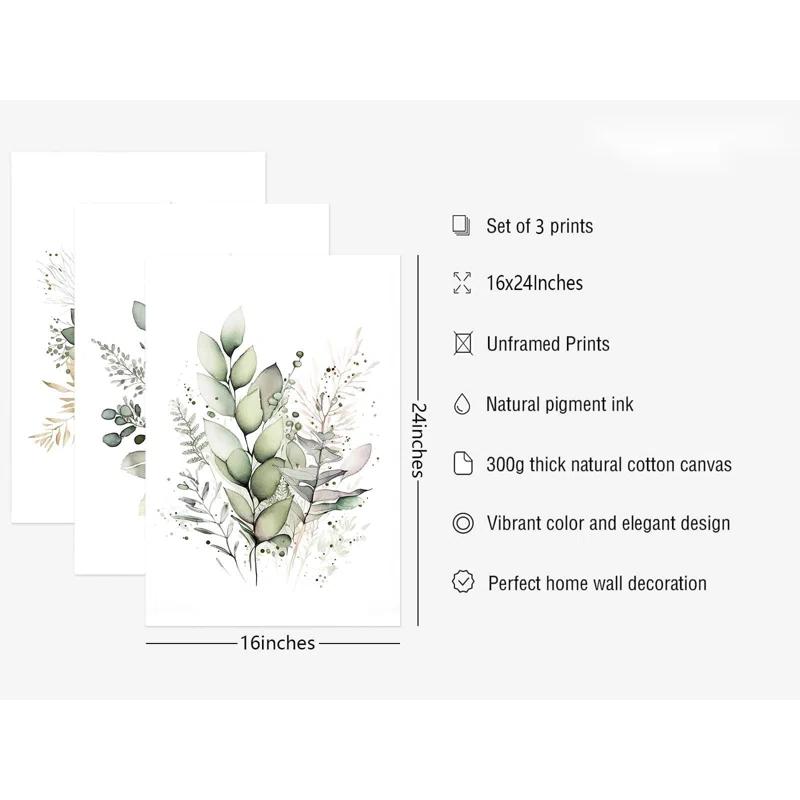 Watercolor Botanical Wall Art Set Of 3 Boho Floral Canvas Wall Decor Prints Sage Green Wildflower Wall Art Modern Flower Pictures Botanical Painting For Bedroom Bathroom 16X24 Inch Unframed