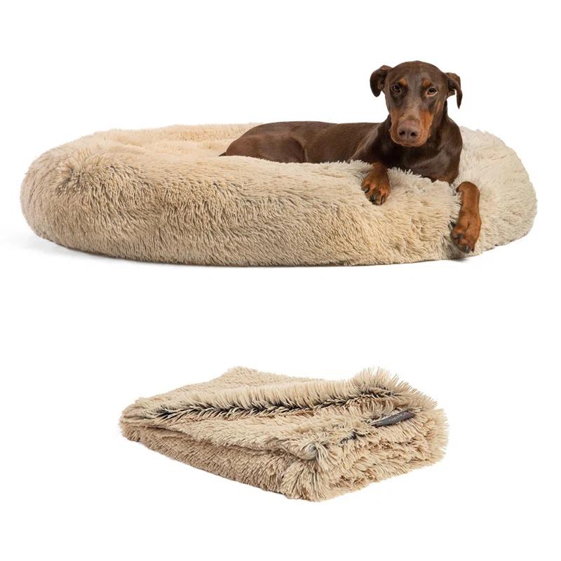 Best Friends By Sheri Best Friends by Sheri Bundle The Original Calming Shag Donut Cat and Dog Bed + Throw